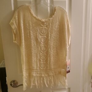 Sun & Shadow Ivory Crochet Fringe Top